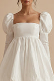 Long Sleeve A Line Mini White Dress