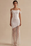 Sparkly Cold Shoulder Maxi White Dress