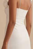 3D Flowers Spaghetti Straps Bodycon Mini White Dress