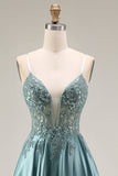 Sequin Corset A Line Appliqued Agave Prom Dress