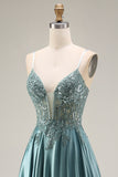 Sequin Corset A Line Appliqued Agave Prom Dress