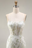 White Floral Mermaid Appliqued Corset Prom Dress