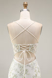 White Floral Mermaid Appliqued Corset Prom Dress