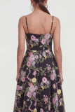 Floral Black A Line Midi Wedding Guest Dress