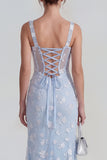 Floral Pink Ruched Mermaid Corset Wedding Guest Dress