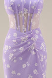 Floral Pink Ruched Mermaid Corset Wedding Guest Dress