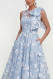 Floral Apricot A Line Bowed Midi Wedding Guest Dress
