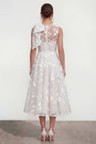 Floral Apricot A Line Bowed Midi Wedding Guest Dress