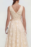 Blue Floral A Line Midi Wedding Guest Dress with Bow