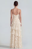 Blue Floral A Line Ruffled Maxi Wedding Guest Dress