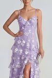 Blue Floral A Line Ruffled Maxi Wedding Guest Dress