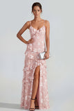 Blue Floral A Line Ruffled Maxi Wedding Guest Dress