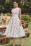 Floral Yellow Asymmetrical Neck A Line Wedding Guest Dress