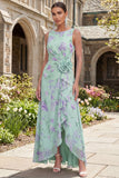 Ruffled A Line Blue Floral Wedding Guest Dress with 3D Flowers