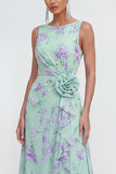 Ruffled A Line Blue Floral Wedding Guest Dress with 3D Flowers