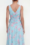 Ruched V Neck A Line Green Wedding Guest Dress with Slit