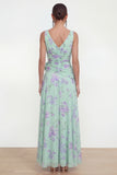 Ruched V Neck A Line Green Wedding Guest Dress with Slit
