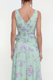 Ruched V Neck A Line Green Wedding Guest Dress with Slit