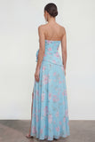 Strapless 3D Flower Ruched A Line Green Wedding Guest Dress