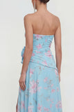 Strapless 3D Flower Ruched A Line Green Wedding Guest Dress