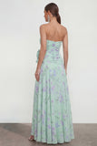 Strapless 3D Flower Ruched A Line Green Wedding Guest Dress