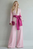 Pink Peaked Lapel 2 Piece Women Suits with Belt