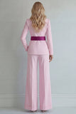 Pink Peaked Lapel 2 Piece Women Suits with Belt