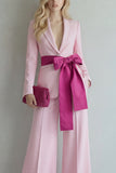 Pink Peaked Lapel 2 Piece Women Suits with Belt