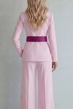 Pink Peaked Lapel 2 Piece Women Suits with Belt