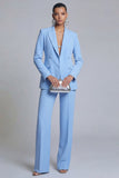 Blue 2 Piece Peaked Lapel Women Suits