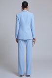 Blue 2 Piece Peaked Lapel Women Suits