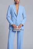 Blue 2 Piece Peaked Lapel Women Suits
