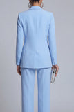 Blue 2 Piece Peaked Lapel Women Suits