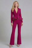 2 Piece Ruffled Fuchsia Slim Fit Women Suits