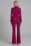 2 Piece Ruffled Fuchsia Slim Fit Women Suits