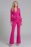 2 Piece Ruffled Fuchsia Slim Fit Women Suits