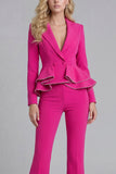 2 Piece Ruffled Fuchsia Slim Fit Women Suits