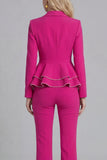 2 Piece Ruffled Fuchsia Slim Fit Women Suits