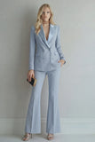 Blue 2 Piece Peaked Lapel Double Breasted Women Suits