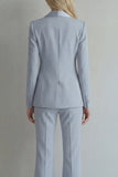 Blue 2 Piece Peaked Lapel Double Breasted Women Suits