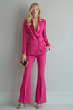 Blue 2 Piece Peaked Lapel Double Breasted Women Suits
