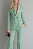 Blue 2 Piece Peaked Lapel Double Breasted Women Suits