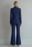 Blue 2 Piece Peaked Lapel Double Breasted Women Suits