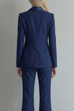Blue 2 Piece Peaked Lapel Double Breasted Women Suits