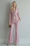 Blue 2 Piece Peaked Lapel Double Breasted Women Suits