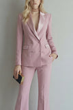 Blue 2 Piece Peaked Lapel Double Breasted Women Suits