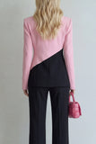Colorblock Black Pink 2 Piece Slim Fit Women Suits