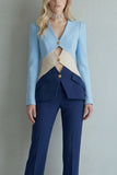 Blue Navy Cut Out 2 Piece Colorblock Slim Fit Women Suits