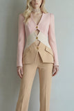 Blue Navy Cut Out 2 Piece Colorblock Slim Fit Women Suits