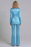 Peaked Lapel Satin Blue 2 Piece Single Buckle Women Suits